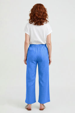 TRENDYOLMILLA Mavi Cizgili Crinkle Normal Bel Wide Leg/Genis Paca Dokuma Pantolon TWOSS25PL00017  фото 11