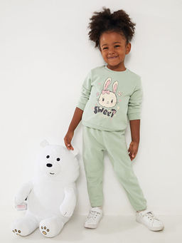 Bisiklet Yaka Uzun Kollu Bask?l? K?z Bebek Sweatshirt ve Pantolon 2li Tak?m