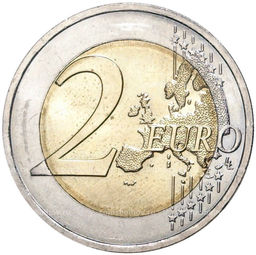 Монета 2 евро 2012 года Франция 10 лет евро наличными