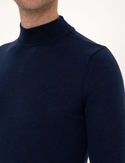A__k Lacivert Slim Fit Yar_m Bal_k__ Yaka Basic Triko Kazak