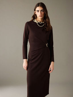 D?k?ml? Yaka B?zg?l? Krep Elbise