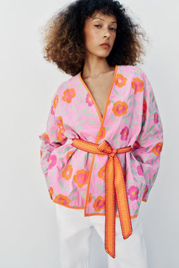 KIMONO CINTUR?N BORDADOS FLORES / Rosa - Zara фото 2