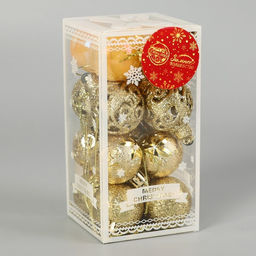 Ёлочные игрушки Мелодия, шары новогодние, d=4 см, набор 16 шт., орнамент, золото - Зимнее волшебство фото 2