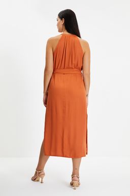 Tarc?n Kusakl? Hakim Yaka Midi Dokuma Gomlek Elbise TWOSS19XM0112