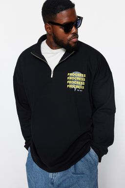 TRENDYOL MAN Siyah Buyuk Beden Oversize/Genis Kesim Dik Yaka Fermuarl? S?cak Tutan Sweatshirt TMNAW24AO00005 - Trendyolmilla фото 2