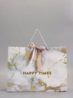 Пакет подарочный ламинированный «Мрамор», белый, с бантиком, 43×32×14 см