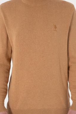 Erkek Slim Fit Yar_m Bal_k__ Yaka Camel Melanj Basic Kazak - U.s. polo assn фото 6