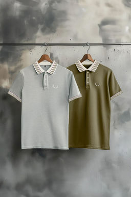 Lacivert-Beyaz 2li Paket Slim/Dar Kesim Geyik Nak?sl? %100 Pamuklu Polo Yaka T-Shirt TMNSS24PO00031