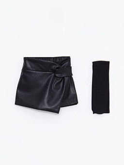 Beli Lastikli Deri G?r?n?ml? K?z Bebek ?ort Etek ve K?lotlu ?orap 2li