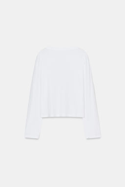 CAMISETA CUELLO BARCO MANGA LARGA / Blanco - Zara фото 7