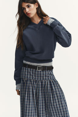 CHECKED MIDI SKIRT WITH BELT