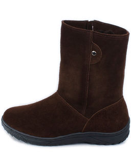 Полусапоги женские на литой подошве., Т.коричневые. Замша. Молния. Овчина