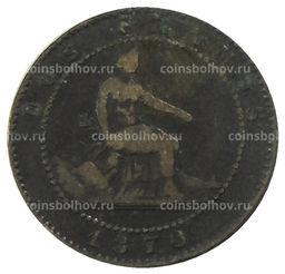 Монета 2 сентимо 1870 года Испания