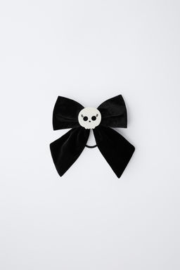 SKULL VELVET BOW CLIP SCRUNCHIE