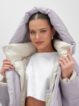 Куртка женская зимняя с капюшоном большого размера фиолетового цвета 1170F - Mtforce фото 8