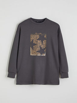 Bask?l? Oversize Kad?n Sweatshirt Tunik