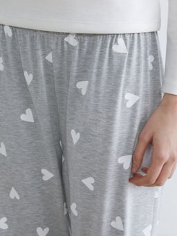 Beli Lastikli Kalp Bask?l? Kad?n Pijama Alt?