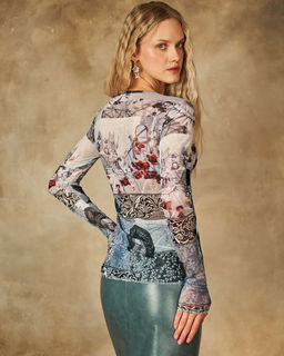 Лонгслив из сетки с принтом 457.4.15