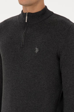 Erkek Slim Fit Yar_m Fermuarl_ Antrasit Melanj Basic Kazak - U.s. polo assn фото 7
