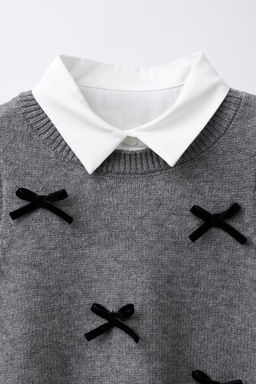 POPLIN SHIRT WITH KNITTED WAISTCOAT AND VELVET BOWS - Zara фото 3
