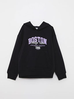 Kap??onlu Bask?l? Uzun Kollu K?z ?ocuk Sweatshirt ve E?ofman Alt? - Waikiki фото 2