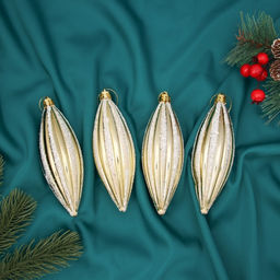 Ёлочные игрушки набор 4 шт. Сосулька полосатая блестящая 13.54.5 см, золотисто-белый