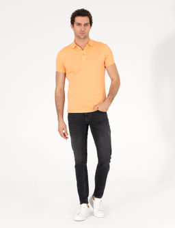 Turuncu Polo Yaka Slim Fit Basic Merserize T-shirt