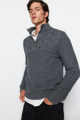 TRENDYOL MAN Ekru Unisex Regular Fit Yunlu Yar?m Bal?kc? Dugmeli Triko Kazak TMNAW22KZ0327