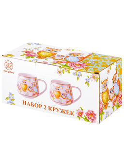Набор 2 кружек 400 мл 13*10*8,5 см Совушки бочонок NEW BONE CHINA, фарфор - Elan gallery фото 9