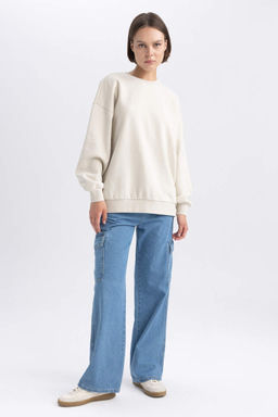 Толстый свитшот оверсайз с круглым вырезом - Defacto фото 2