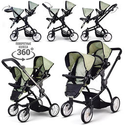 Коляская кукольная металлическая, для двойни, регулируемая посадка