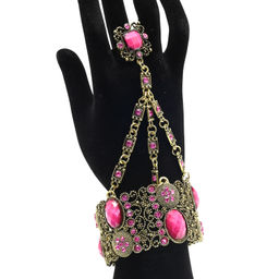 Браслет-слейв с цирконами и муранским стеклом цв.розовый