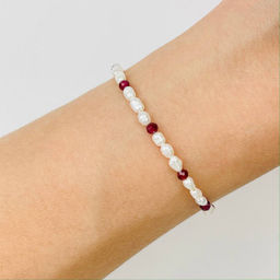 Браслет из белого Жемчуга и Граната 19 см +