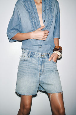 ZW COLLECTION JABOT FRILL DENIM SHIRT - Zara фото 3