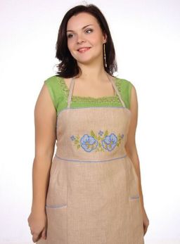 Фартук с вышивкой модель ЛП 78-11 Незабудка-голуб. лен 100%
