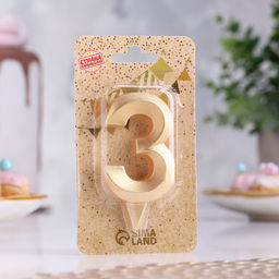 Цена за 4 шт. Свеча в торт «Цифра 3», золотая, 6.5 см
