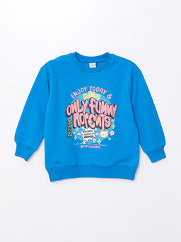Bisiklet Yaka Bask?l? Uzun Kollu K?z ?ocuk Sweatshirt