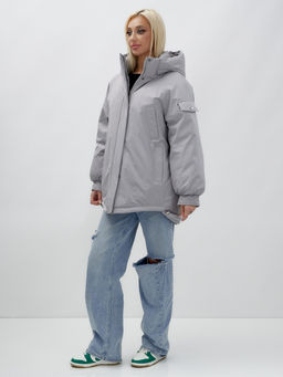 Куртка летучая мышь женская с капюшоном зимняя серого цвета 9630Sr - Mtforce фото 4