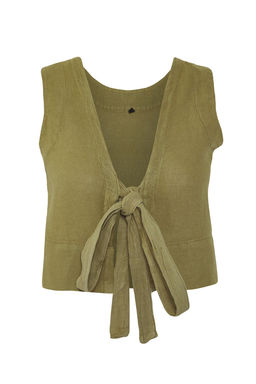 Trendyolmilla Haki %100 Keten Baglama Detayl? Bluz TWOSS25BZ00472