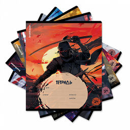 Цена за 10 шт. Тетрадь школьная ученическая ErichKrause Samurai, 24 листа, клетка (в плёнке по 10 шт.)_MIX-PACK