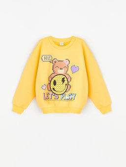 Bisiklet Yaka Bask?l? Uzun Kollu K?z ?ocuk Sweatshirt