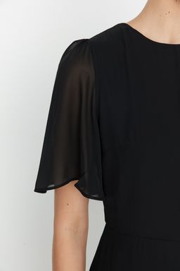 TRENDYOLMILLA Siyah Etegi Volanl? A Kesim Sifon Midi Astarl? Dokuma Elbise TWOSS22EL00733  фото 4