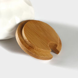 Сахарница с ложкой на бамбуковой подставке BellaTenero, 140 мл, фарфор, белая