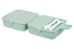 Ланч-бокс 1,2 л 15*15*9 см Бенто Сова в перьях + вилка и ложка, фисташковый (модель 487) - Elan gallery фото 6