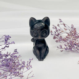 Радуга Самоцветов Фигурка резная Кошка из серебристого Обсидиана  фото 3