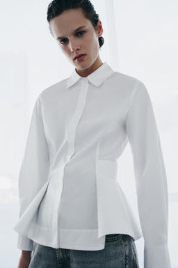 CAMISA POPEL?N PEPLUM ZW COLLECTION / Blanco - Zara фото 2