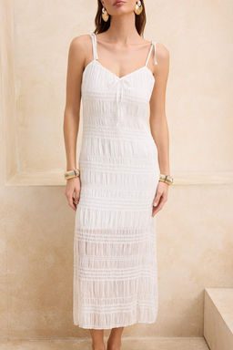 Beyaz Dokuma Baglama Detayl? Plaj Elbisesi TBESS26EL00012