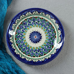 Тарелка узбекская Риштанская Керамика «Узоры», d=15 см, синяя, узор МИКС