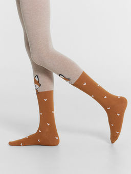 Цена за 3 пары! Колготки детские бежевые с узором в виде лисичек - Mark formelle фото 2