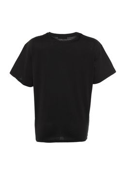 Siyah %100 Pamuk Bisiklet Yaka Oversize/Genis Kal?p Orme T-Shirt TWOSS20TS0134